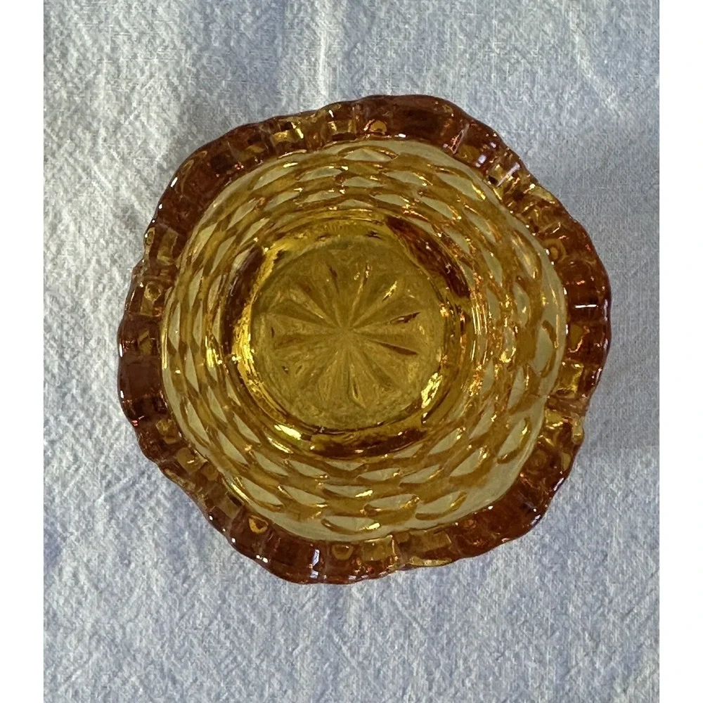 Fenton Amber Hobnail Creamer And Toothpick Holder Scalloped Edge VTG‎